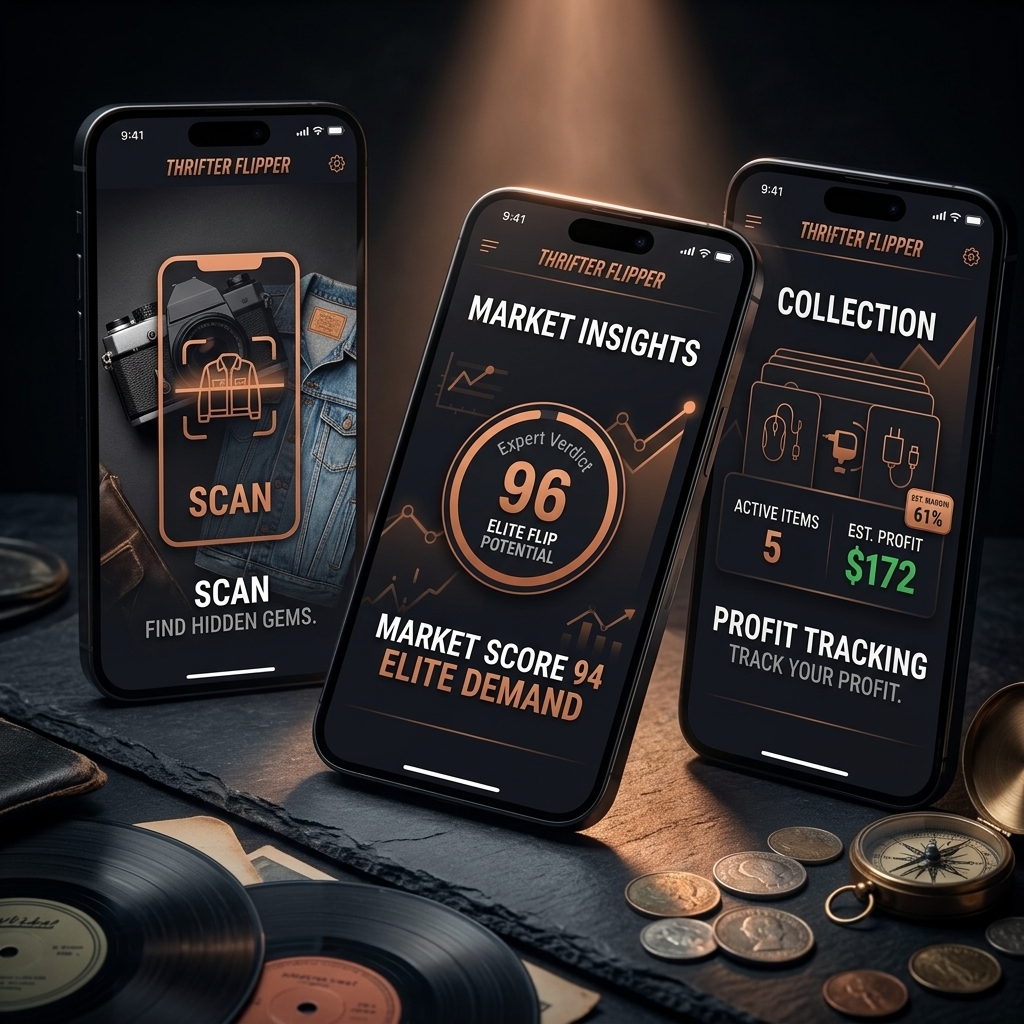 Thrifter Flipper App Showcase on Mobile Devices